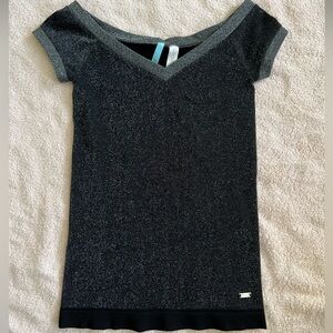 Marciano Black Glitter V-Neck Top